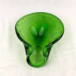 Bright Green Murano Art Glass Bowl Controlled Bubbles Bullicante Dish Bowl 60s